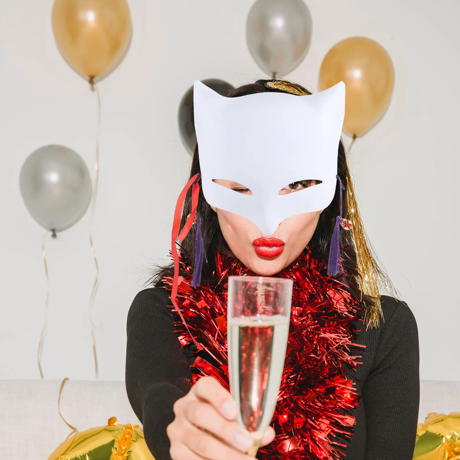 หน้ากากจิ้งจอก PVC สำหรับงานฮาโลวีน คอสเพลย์ งานแต่งงาน ปาร์ตี้  แบบเปล่าไม่มีสี  2 ชิ้น สำหรับงานประดิษฐ์เพ้นท์เอง งานมาดิกราส์