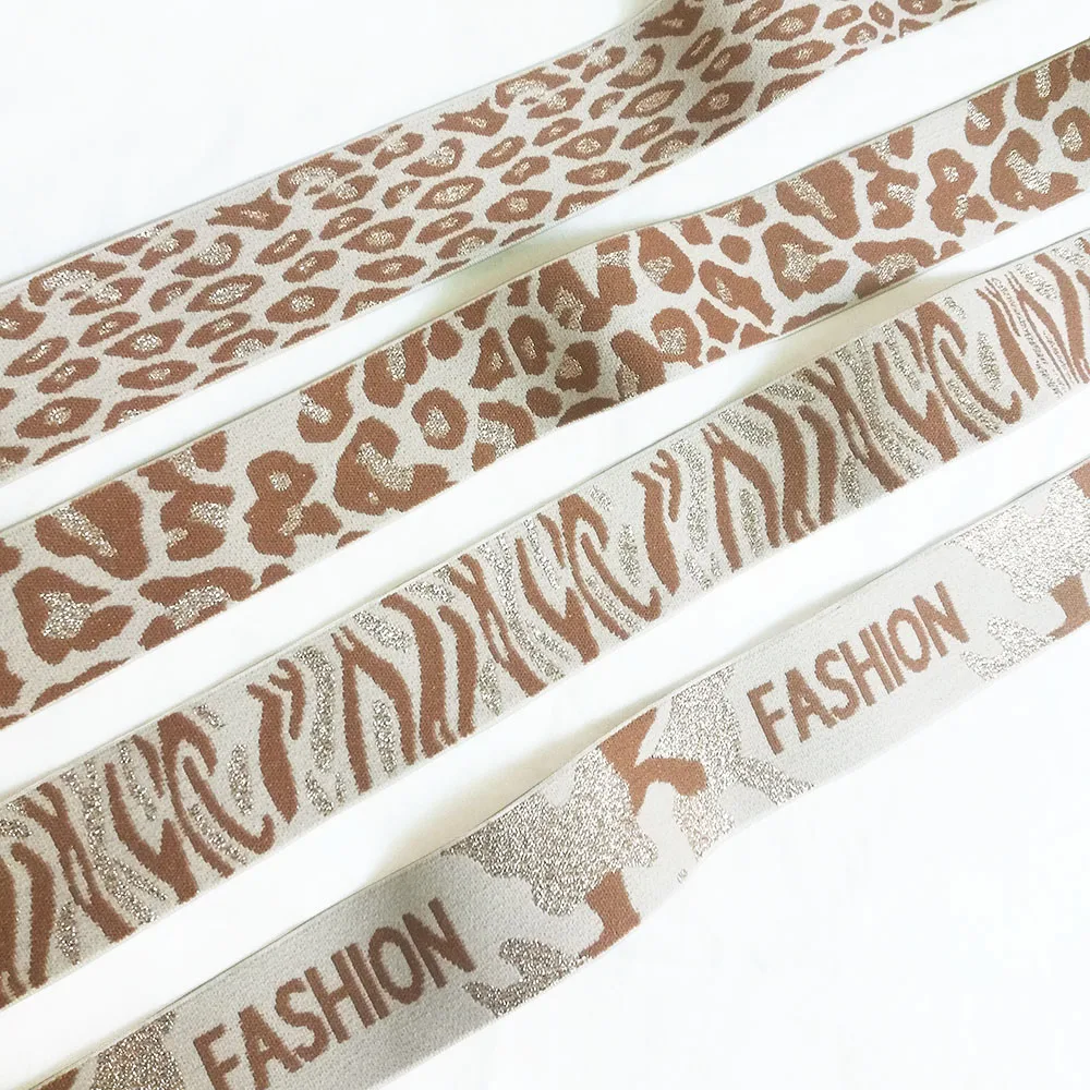 Jacquard Leopard Print Elastic Band, Khaki, Slim Dress, Trousers, Bags Stretch Webbing, DIY Sewing Accessories, 4cm