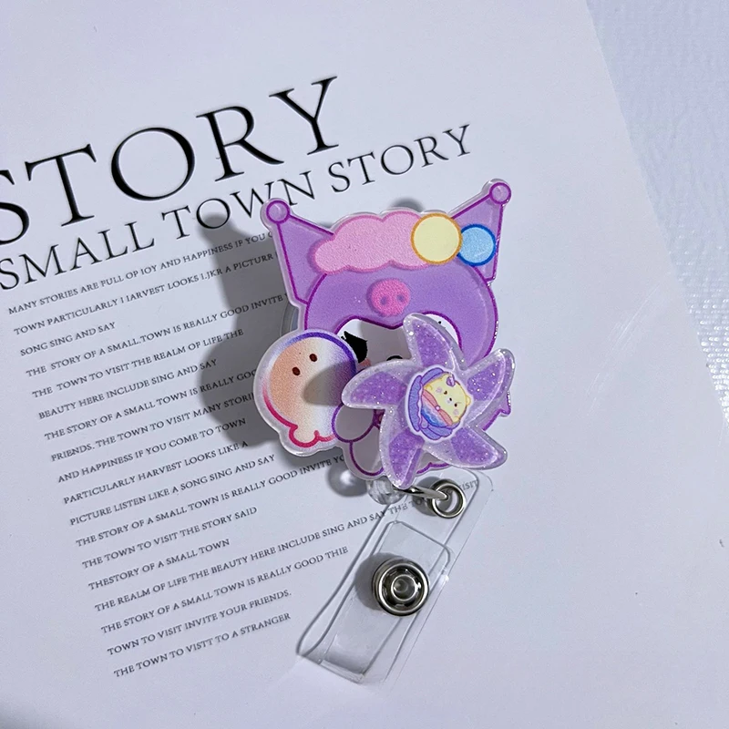 Sanrios Cartoon Badge Reel Mymelody Pochacco Kuromi HelloKittys Clip per carte d'identità retrattili per badge da infermiera Clip per carte di lavoro