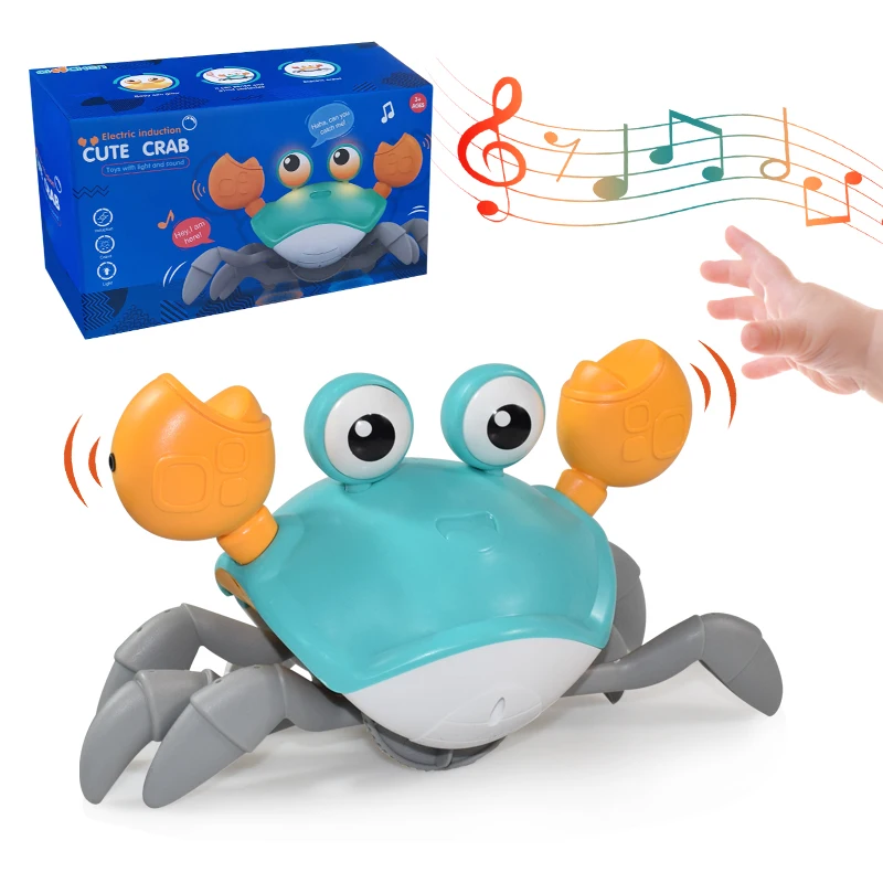 Crawling Crab Baby Toys with Music LED Light Up Musical Toys for Toddler Automatically Avoid Obstacles Interactive Toys for Kids