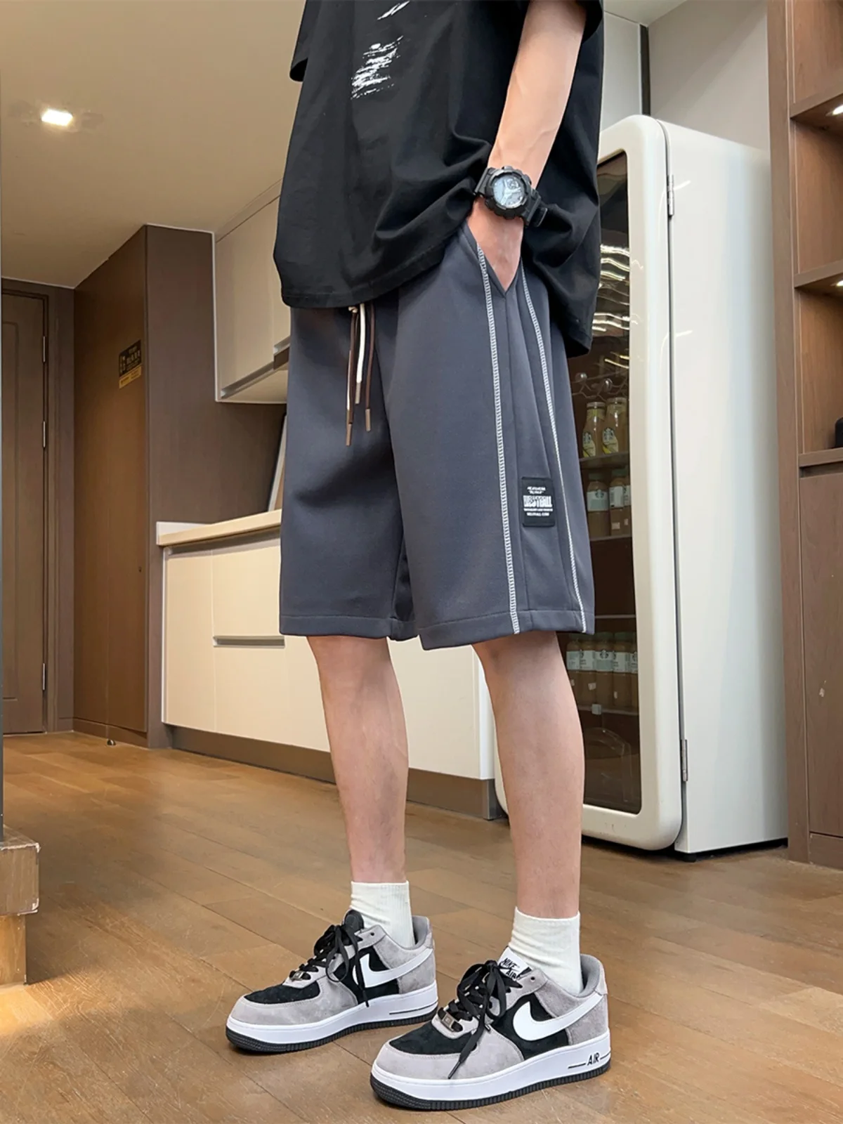 

Мужские спортивные шорты в американском ретро-стиле, летние, повседневные, свободного кроя, с эластичным поясом, для ощущения прохлады