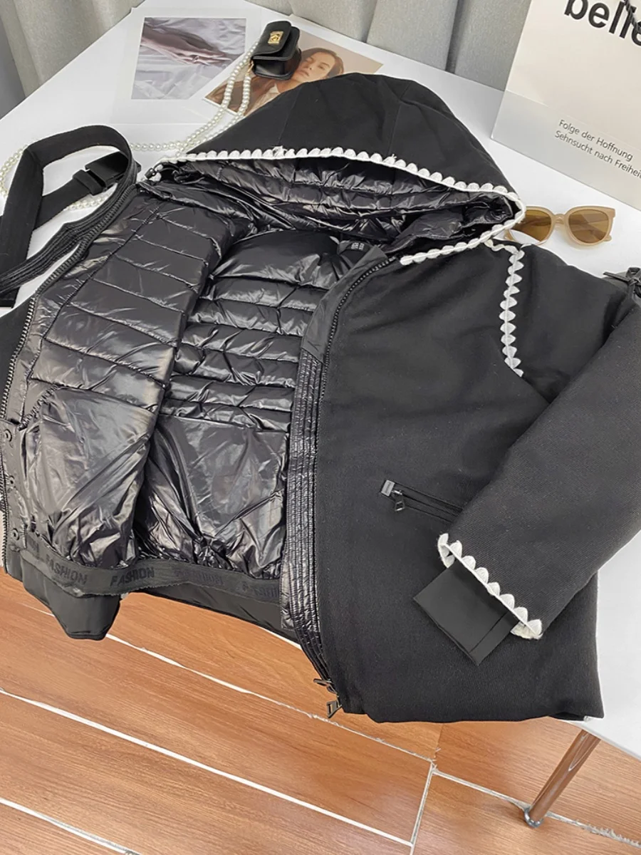 Winter 2023 Thiened White Du down Snowboard Jaet Women's High-End Sensation Color Blo Coat Long Sve Hooded Regular...