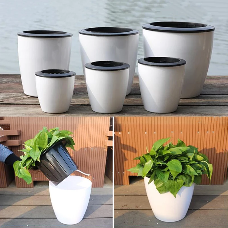 Lazy Flower Automatic Pot Flowerpot Imitation Porcelain Series Plastic Self Watering Pot Desk Home Office Garden Decor D2