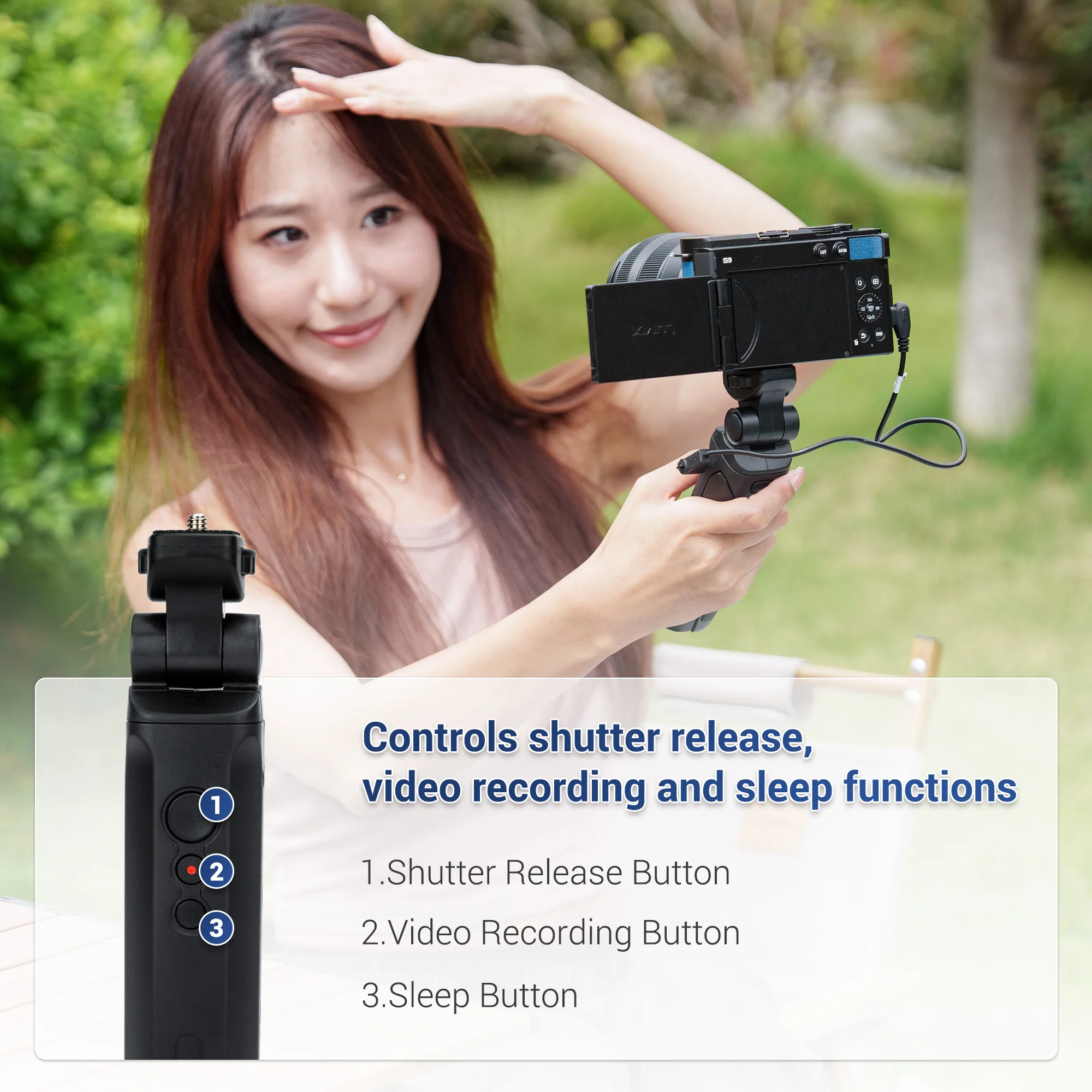 JJC Wired Remote Shooting Grip Mini Tripod for Panasonic LUMIX S9 G100D for Vlogging Video Recording Live Streming