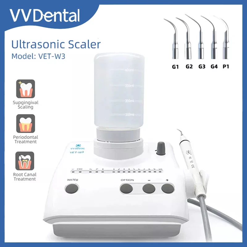 VV Dental Ultrasonic Scaler Machine With 5pcs Tips and 2 Water Bottle Remove Calculus Stains Teeth Whitening Dentistry Tools