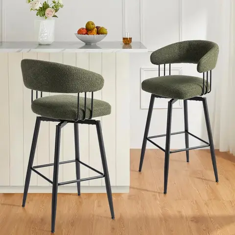 Swivel Bar Stools Set of 2, 31.5 Inch Seat Height Modern Mid Century Hunter Green Fabric Barstools with Metal Legs，Customized