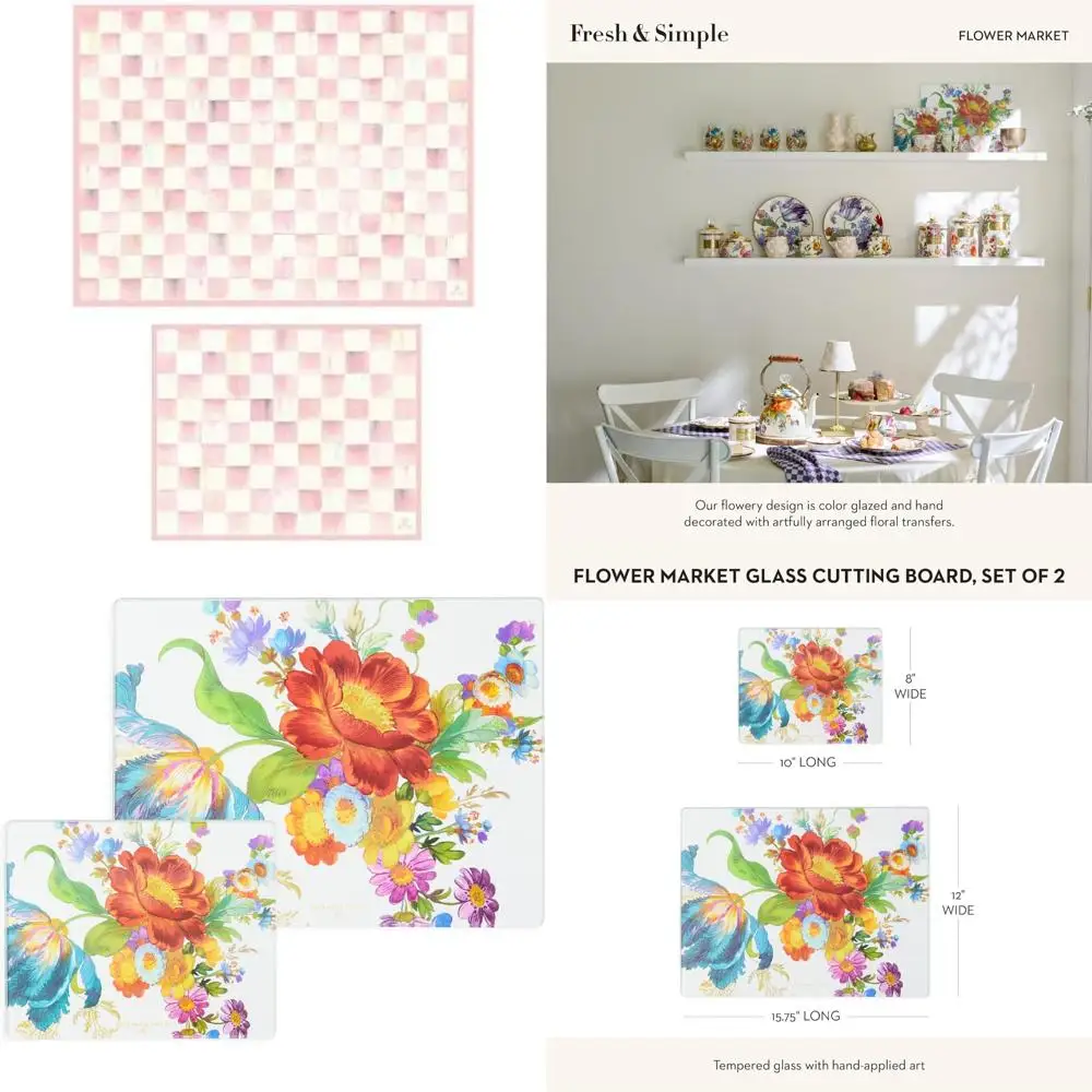 

Pink and White Rosy Check Patterned Tempered Glass Cutting Boards Set for Countertop Use