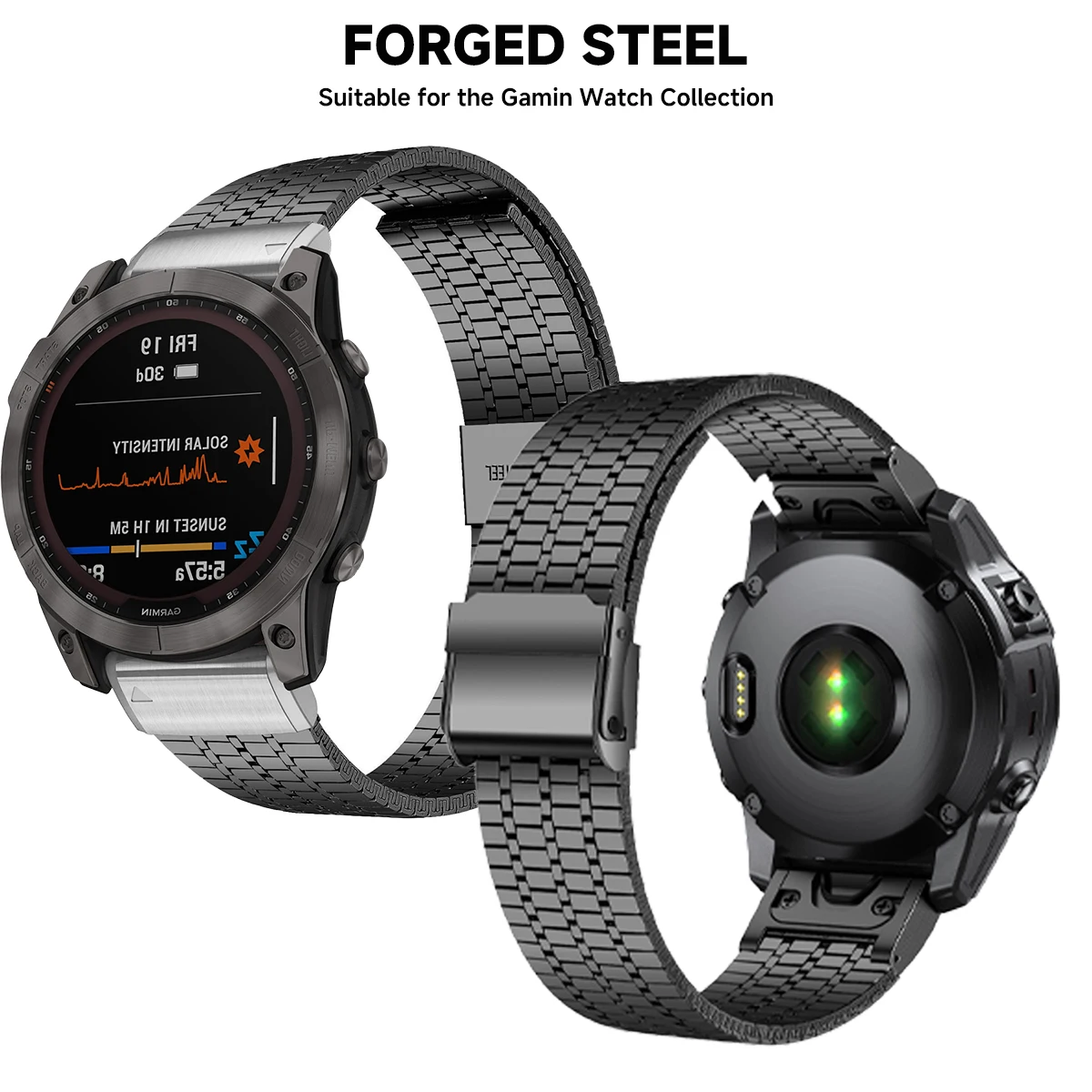 Cinturino in metallo ad montaggio rapido da 26mm 22mm per Garmin Watch Fenix 6 7 Pro 5 Plus 5s 6s 7s 3HR 945 Nessun cinturino con estremità curva in acciaio inossidabile