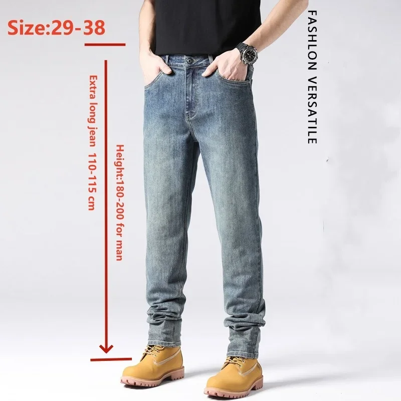 Extra Long 110CM 115CM Jeans Tall Men Lengthened Blue Young Boy Pants Slim Fit Overlong Straight Teenagers Male Denim Trousers