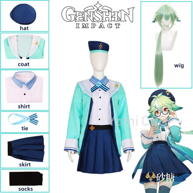 

Game Genshin Impact Sucrose Cosplay Costume Wig Anime Cute Girl Halloween Women Sucrose Role Play Party JK Uniform Sailor Suit