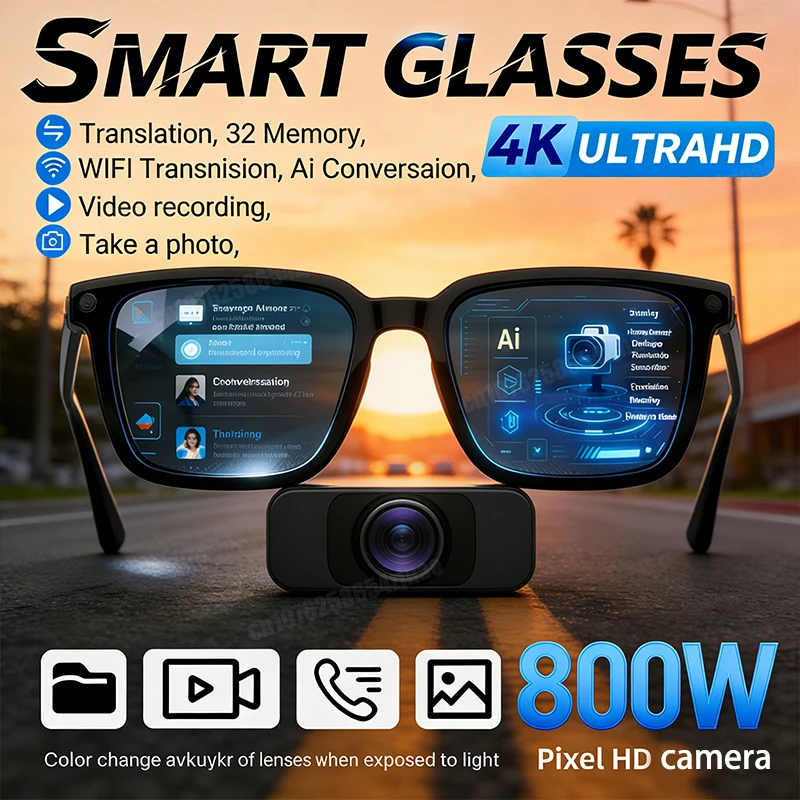 

AI Smart Glasses AI Translation 8MP HD Camera 4K Shooting Image Bluetooth Call Recording Music Smart Sunglasses 2026 New