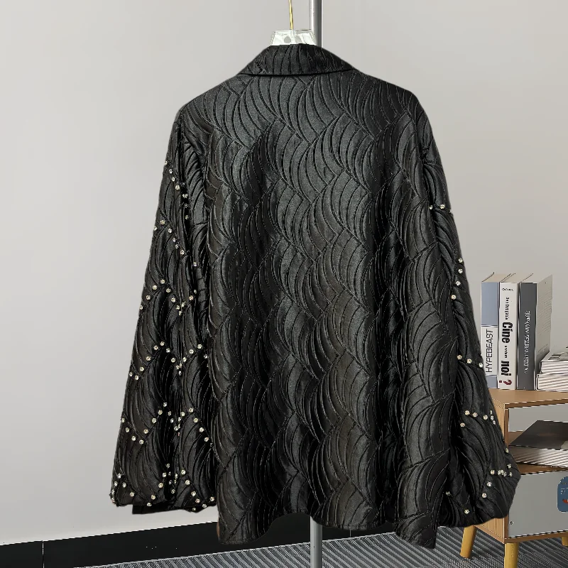 Black,Korean,Style,Loose,Blouse,Fashion,Sexy,Cardigan,Button,Shiny,Diamonds,Women,Shirt,Flare Sleeve,Casual,Tops,New,4121807