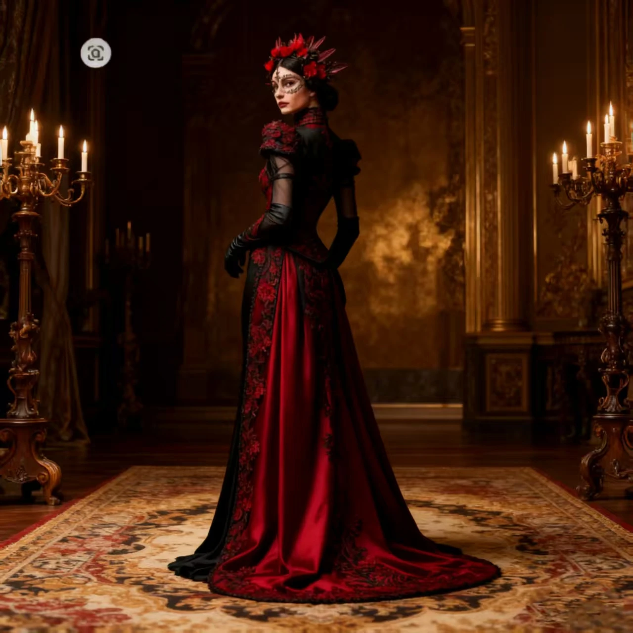 الأسود والأحمر مصاص دماء القوطية فستان الزفاف الدانتيل زين مشد طويل فستان تنكر كم كامل خمر فستان زفاف مخصص #2