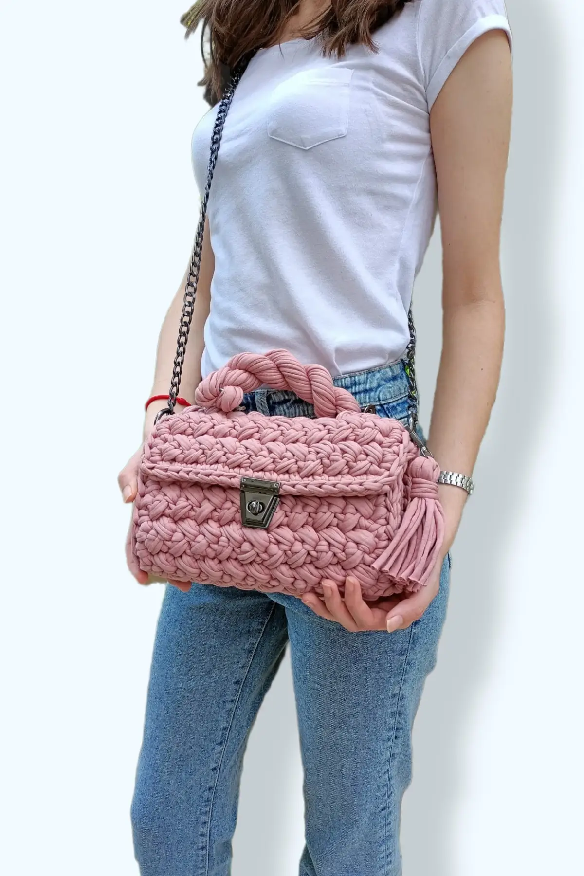 Uras Women Color Rose Masal Combed Handmade Weave Hand and Shoulder Crochet Bag Women bag Shoulder Bag Handmade