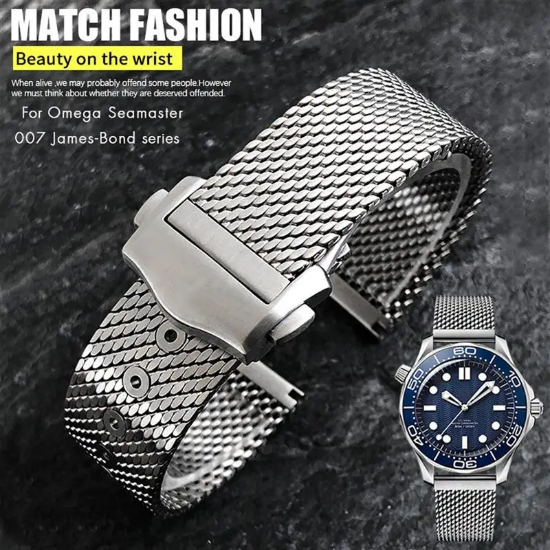 TINTAG Solid Titanium Steel 20mm Watchband for Omega 007 Edition Seamaster DIVER 300M No Time To Die Watch Strap