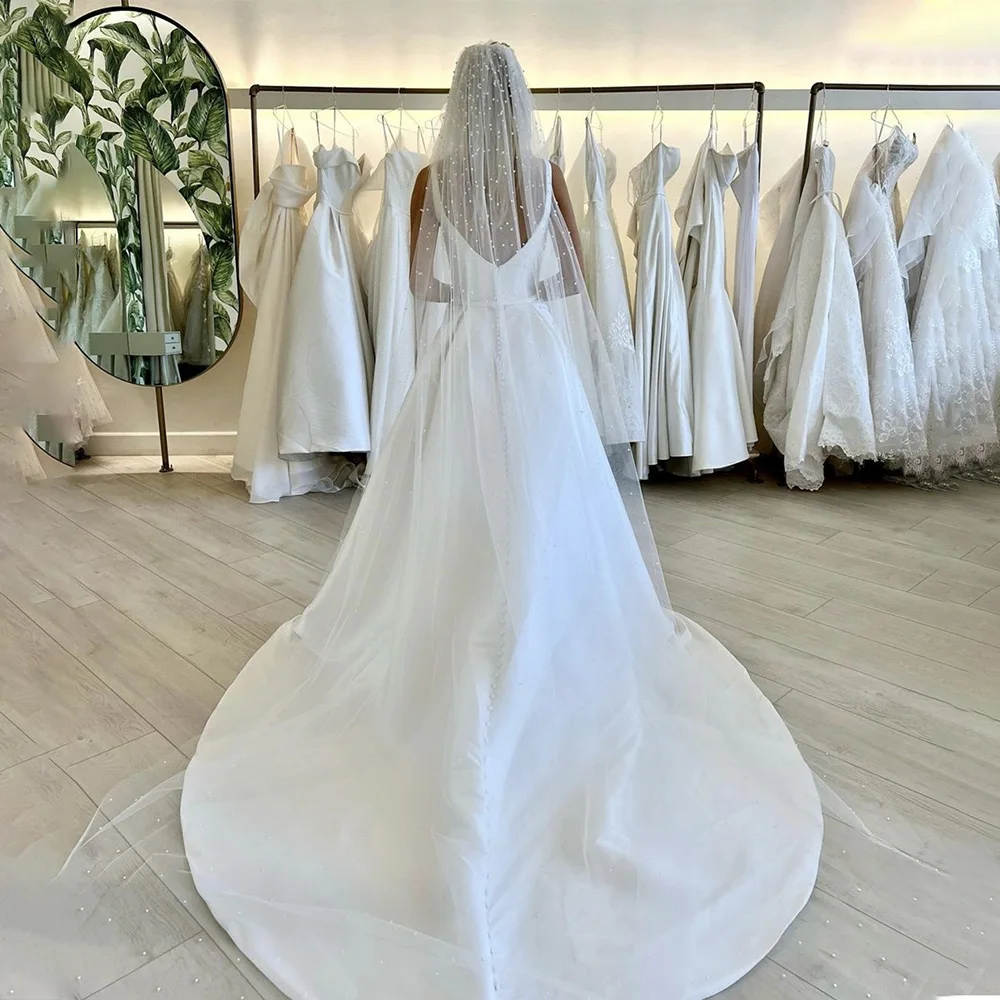 Semplice abito da sposa linea A senza spalline colletto quadrato raso backless spacco laterale abiti da sposa abiti da sposa su misura