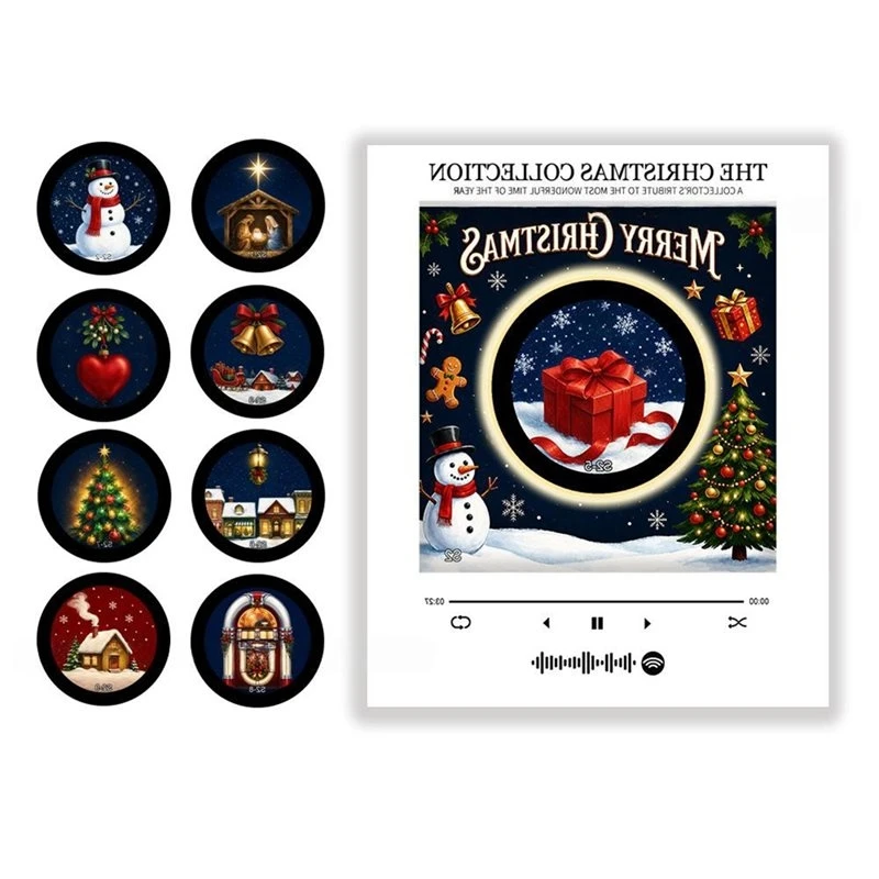 HLZS-Xmas Magnetic Music Fridge Magnet Christmas Viny Record Player With NFC Tap-To-Play Fridge Magnets Retro Audio Box