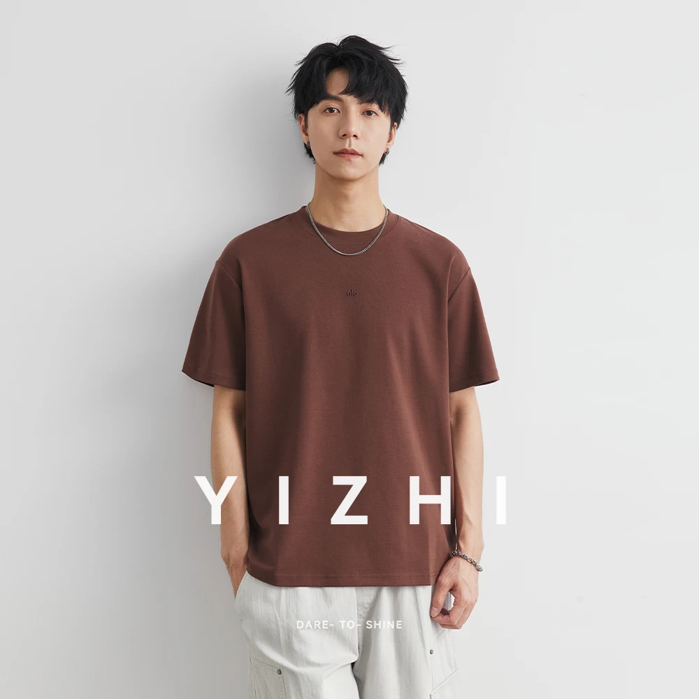 

Fashion Men's Heavy Modal Short Sleeve T-shirt 2025 Summer New Loose Casual Solid Color Round Neck Half Sleeve Top Men Clothing