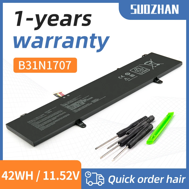 

SUOZHAN B31N1707 Laptop Battery For ASUS VivoBook S14 S410UQ S410UN S41OUN S4100V S4100VN S4200U X411UA X411UF X411UN X411UQ