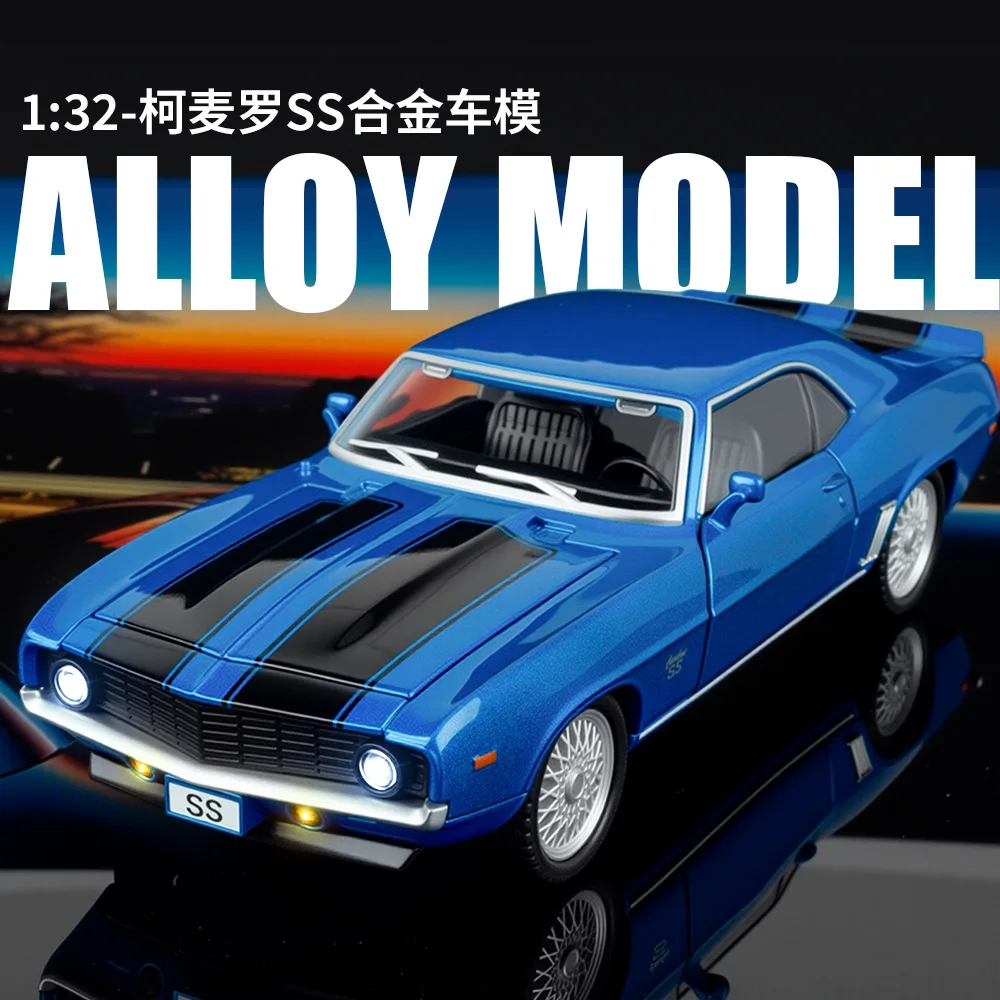 

Металлическая коллекционная модель спортивного автомобиля Chevrolet Camaro SS 1:32 со звуком и светом, миниатюрная машинка, подарок для мальчика, игрушка