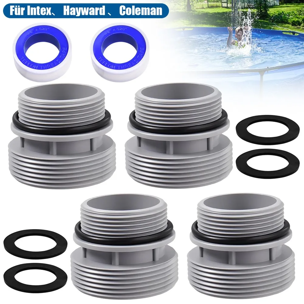 Accessoires d'entretien de piscine, kit de raccords pour tuyau de piscine, comprenant 4 joints toriques et 2 rouleaux de ruban d'étanchéité imperméable, 40 mm à 1/5" 1/2", étanche aux fuites, adapté aux pompes de filtration de piscine Intex, Hayward et Coleman.