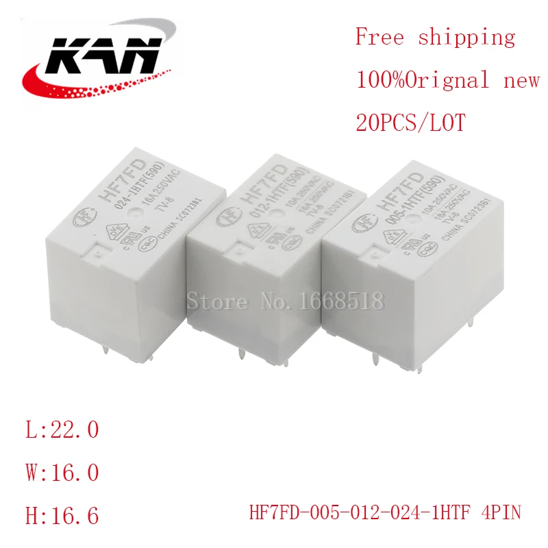 

Free shipping 20pcs relay HF7FD-005-1HTF HF7FD-012-1HTF HF7FD-024-1HTF 5VDC 12VDC 24VDC 16A 250VAC 4PIN Original New