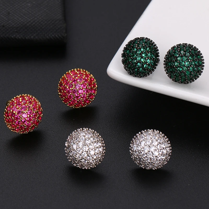 LXOEN Fashion Luxury Small Round Red Stud Earrings with Green Zirconia Studs Earrings for Women Jewelry Gifts