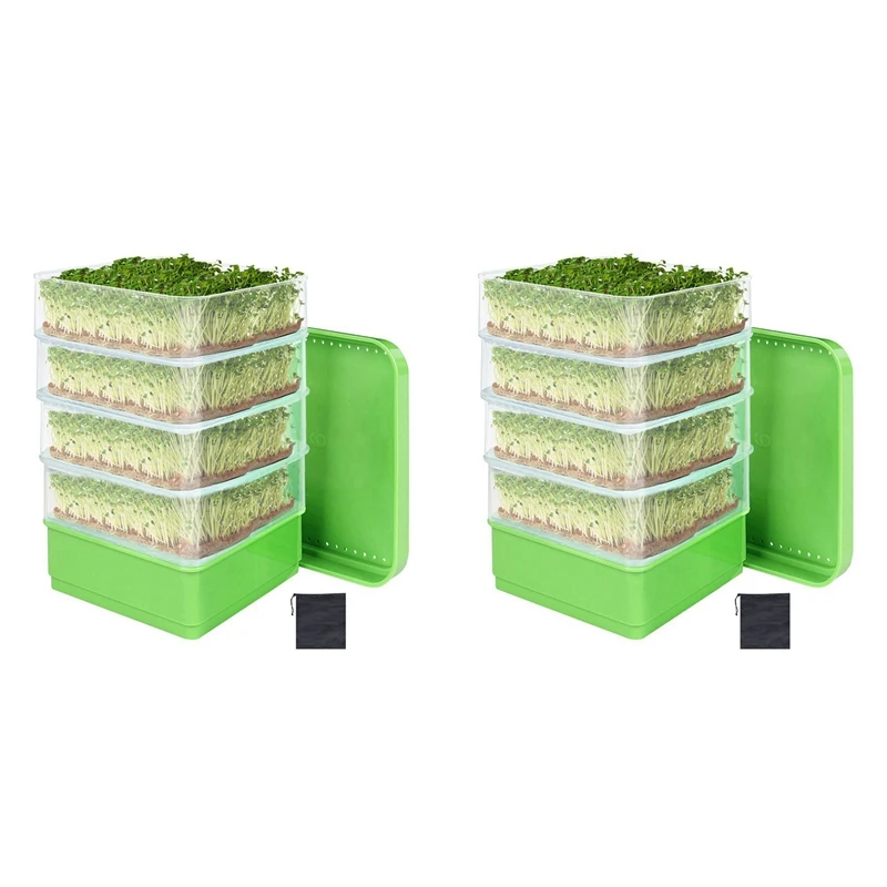 2X Bean Seed Germination Kit, Micro-Green Plant Growing Tray, Drain Tray, Four-Tier Stackable Sprout Growing Kit