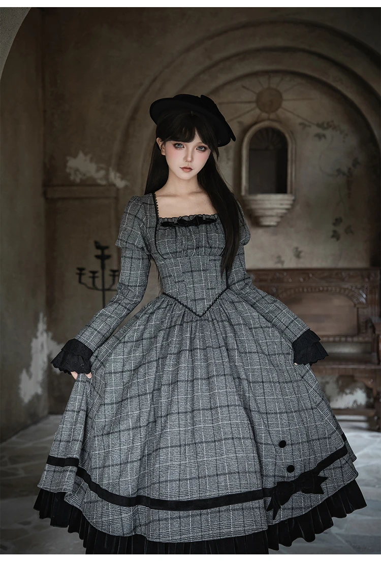 Original Gothic Lolita Long Sleeve Dress OP JSK Autumn Winter New Women's Slim Fit Retro Dress French Elegant Court Style Dress