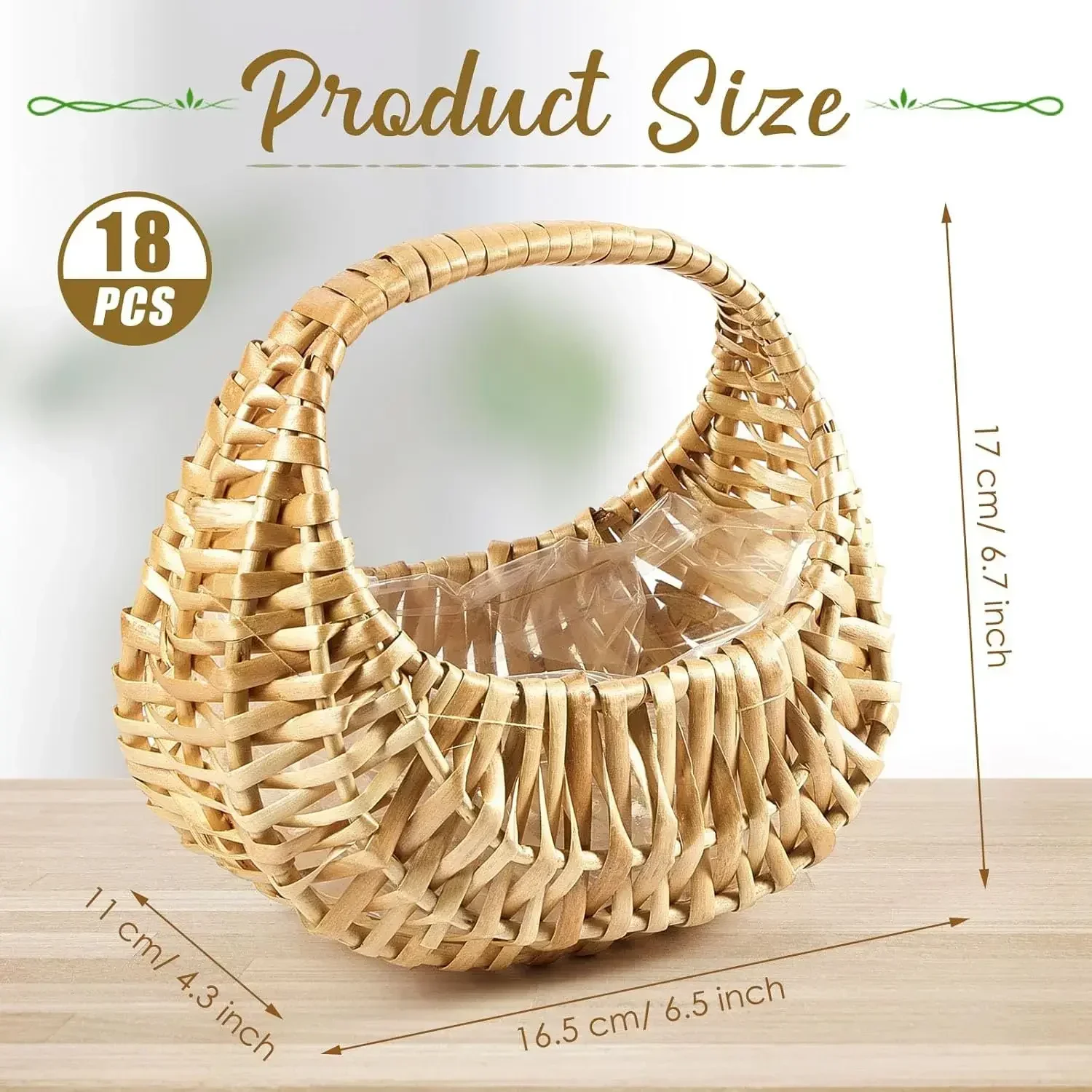 

18 Pack Rattan Flower Girl Basket Small Half Moon Straw Wicker Basket with Handle Ideal for Wedding Flower Girl,Picnic,Garden St