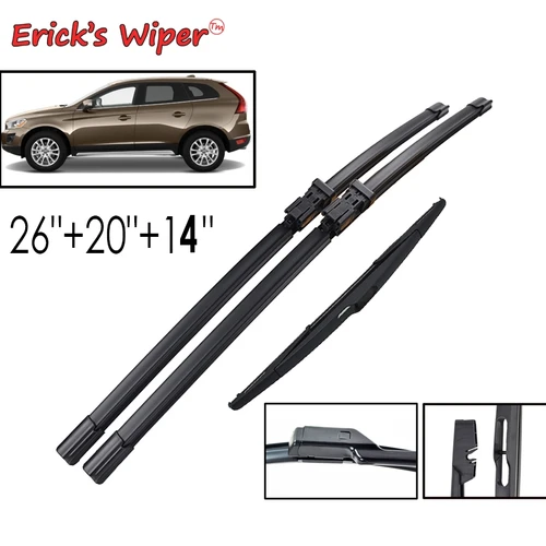 Juego de escobillas de limpiaparabrisas delanteras y traseras para Volvo XC60 2012-2017, cepillos de lluvia para parabrisas, ventana de coche, 26 ""+ 20"" + 14""