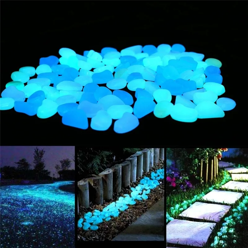 100Pcs Glowing Garden Glowing Stone Glowing in Dark Pebble Garden Path Aquarium Landscape Decorative Stone