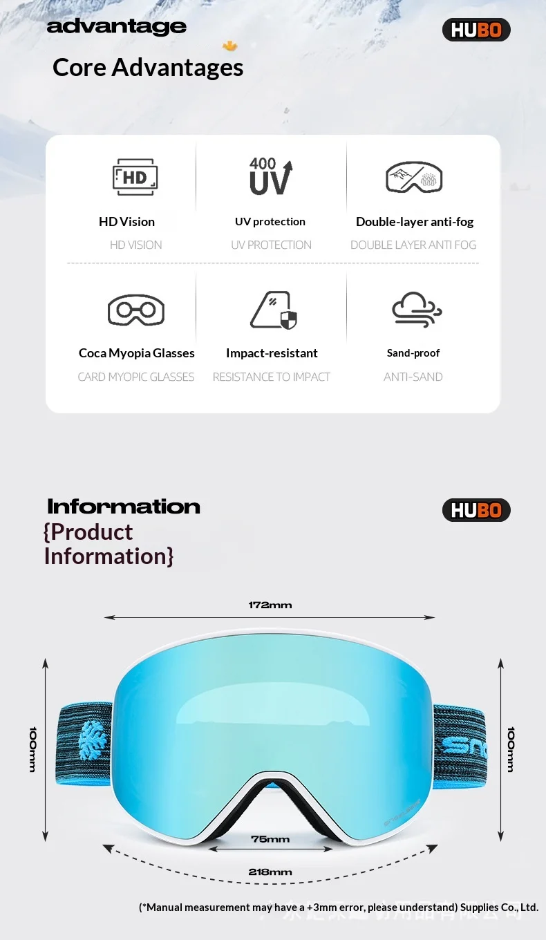 ISO Certified Manufacturer Of Professional Ski Goggles Full-frame Magnetic Anti-fog With Custom Logo Service