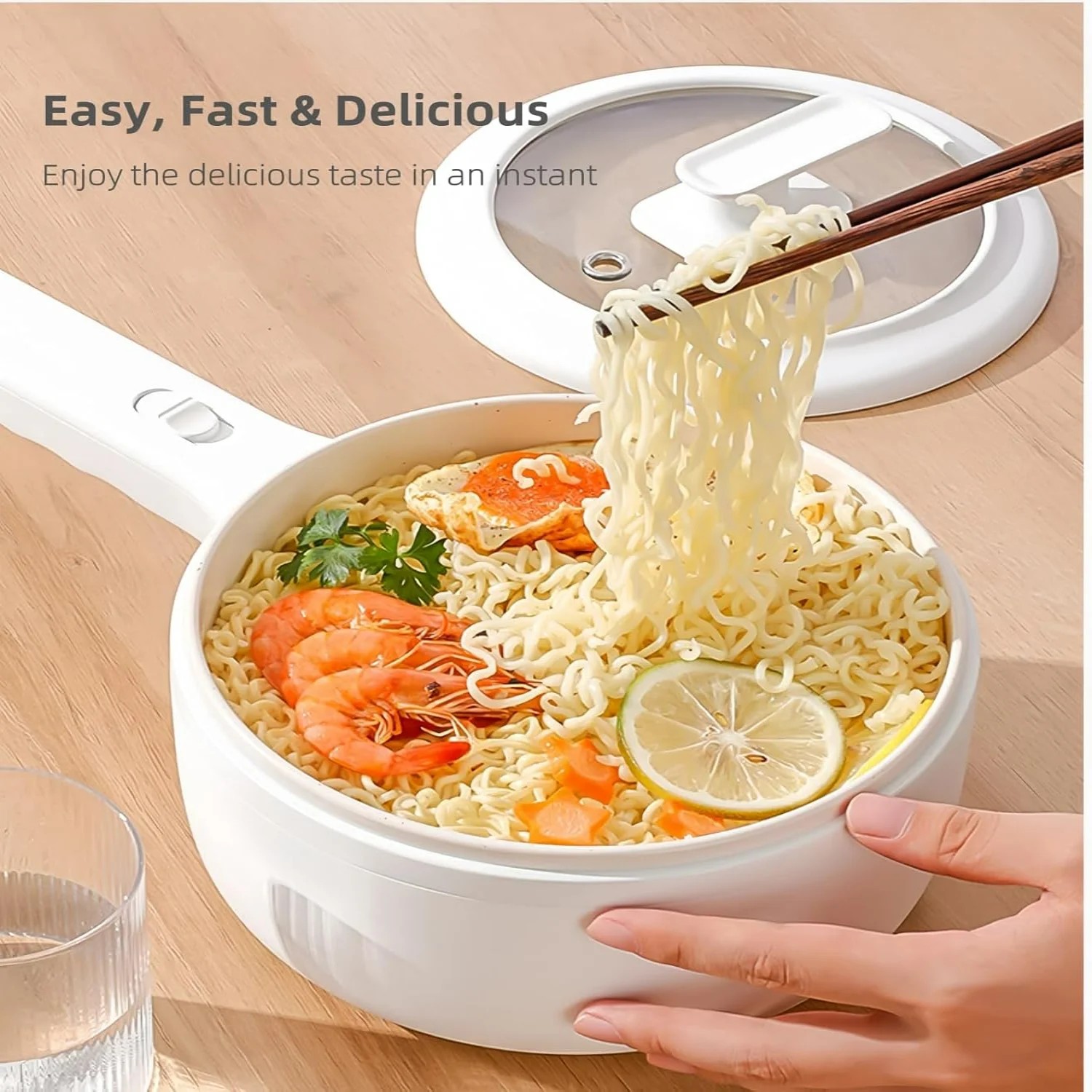 1,5 l antihaftbeschichtete Sautierpfanne mit einstellbarer Leistung – perfekt für Steak, Eier, Ramen, Haferflocken – ideal für Studentenwohnheime