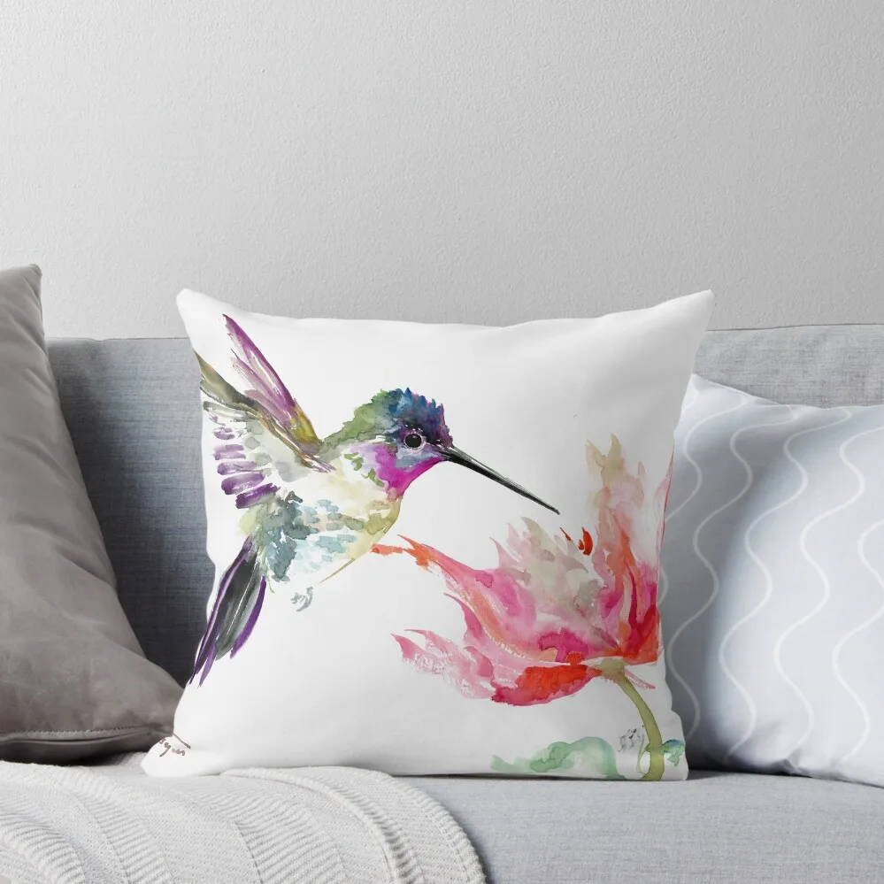 

Little HUmmingbird and Big Flower Throw Pillow Decorative pillowcase luxury decor bed pillows pillow