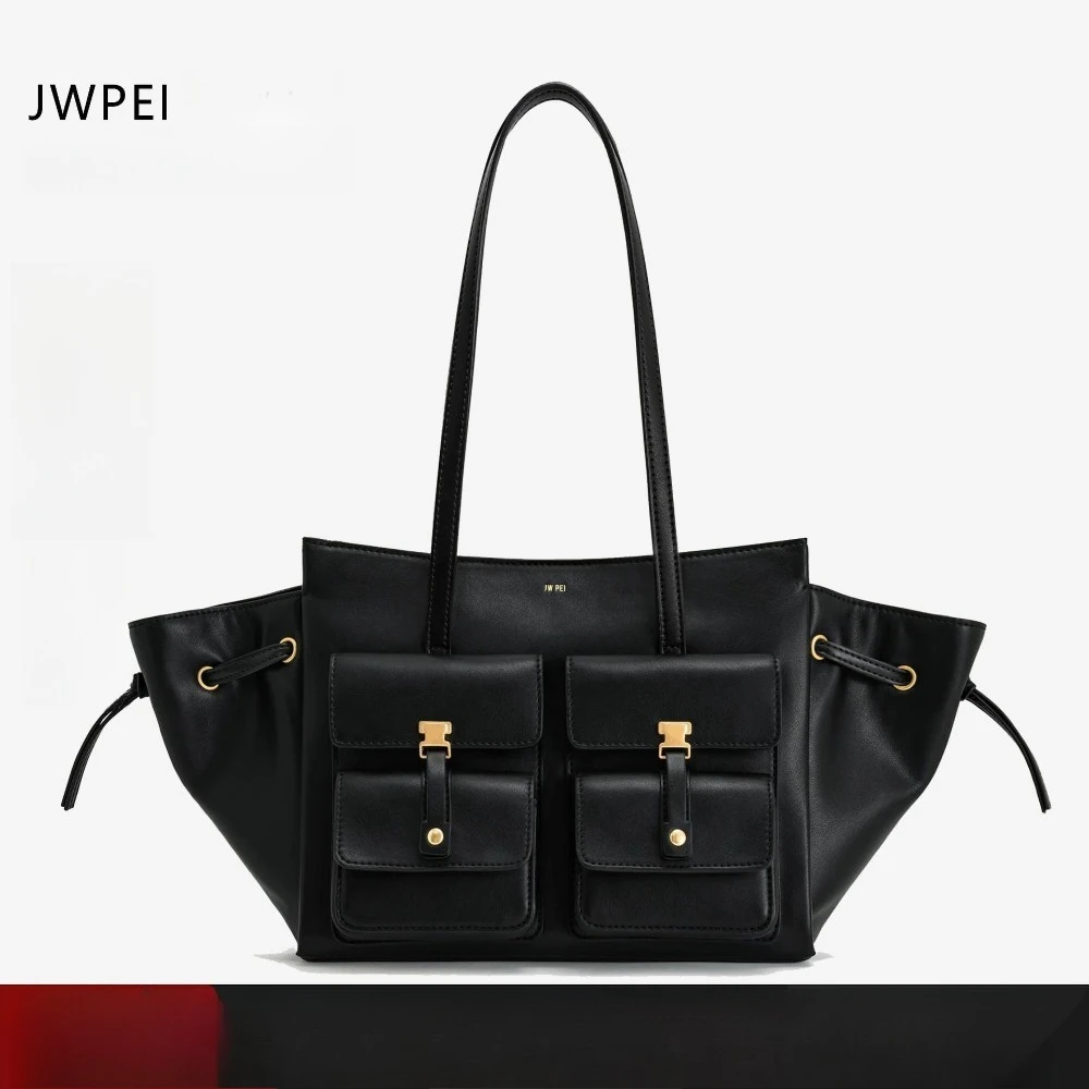 

JW Pei Pocket Bag Large Capacity Commuter Tote Linda Motorcycle Handbag Genuine Leather Shoulder Bag