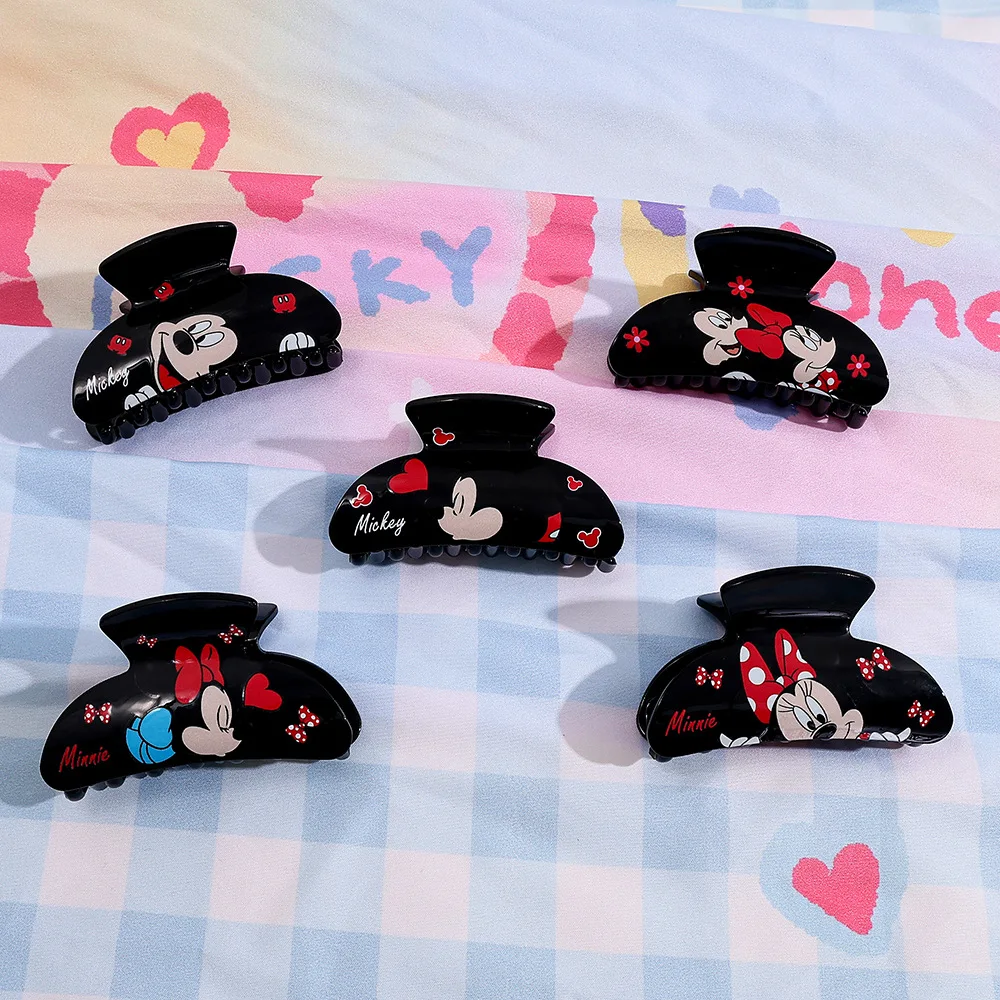 5PCS cartoon Mickey and Minnie cartoon character hair claws, black acrylic sweet hair claws,