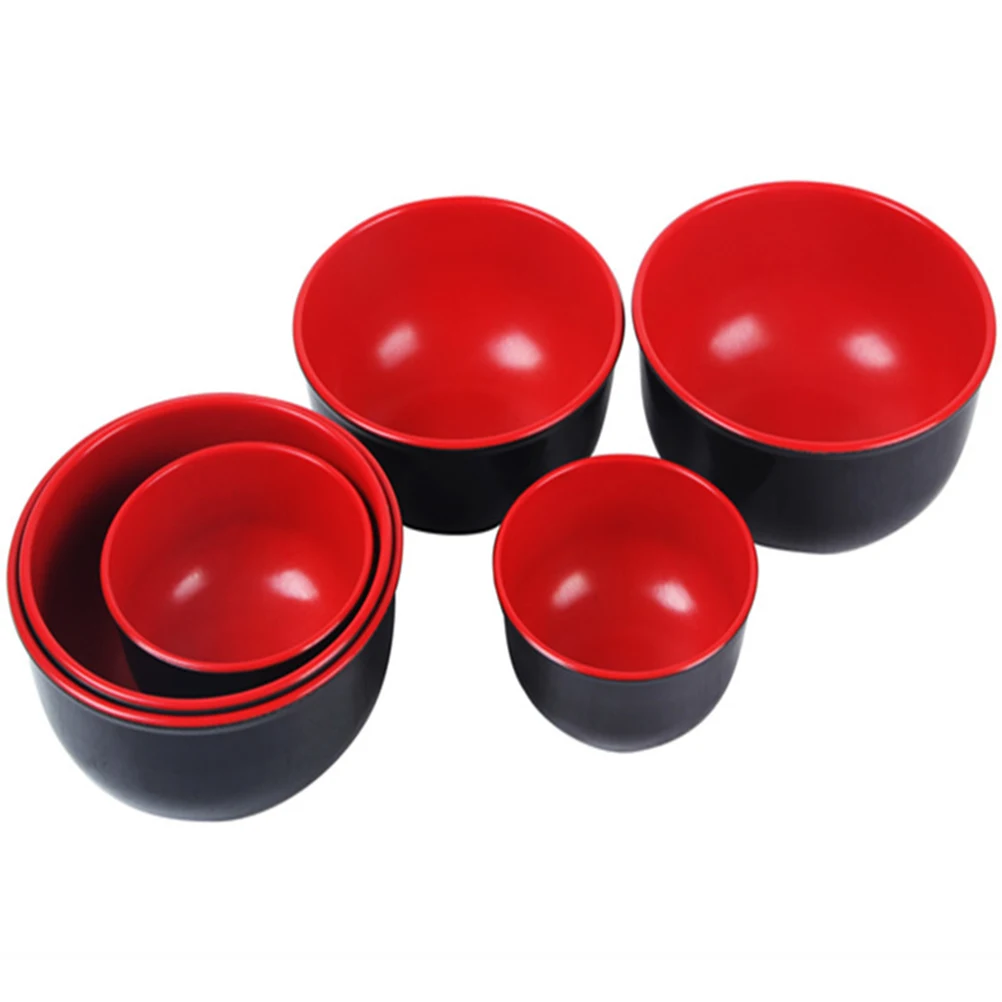 

2pcs Imitation Porcelain Rice Bowl Lightweight Red Black Bowls Stackable Home Restaurant Tableware Set 4.5Inch Soup