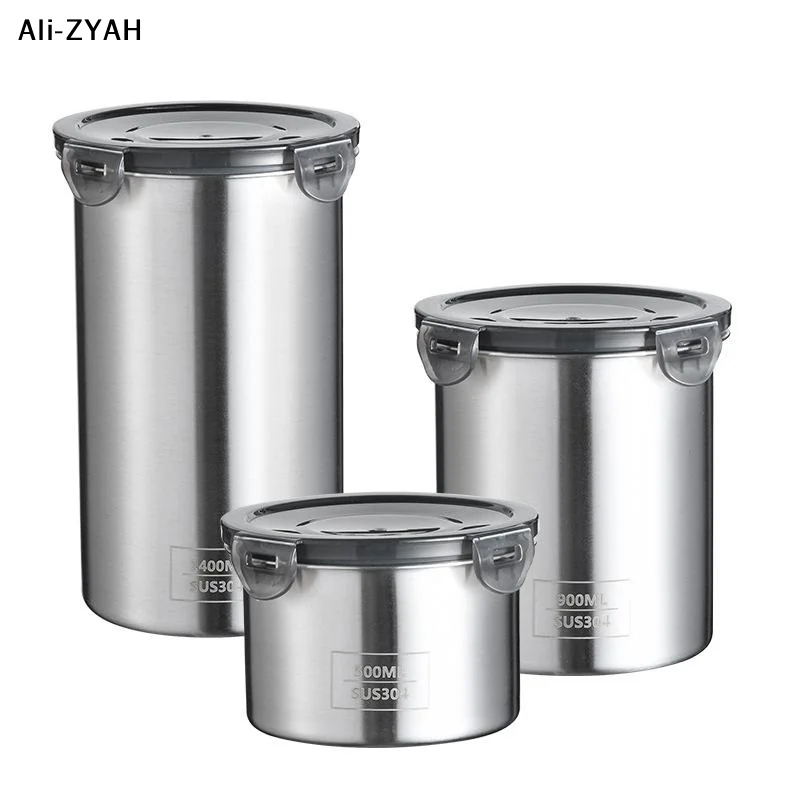 1Pc 2025 New Stainless Steel Sealed Container 500/900/1400m Storage Jars Fresh Food Organizer Kitchen Tool