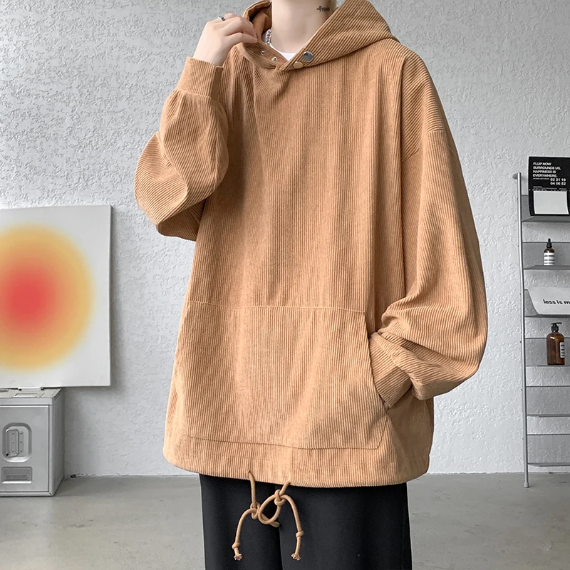 Harajuku Fashion Stand Collar Hoodie Men 2024 Spring New Coffee Sweatshirt High Quality Baggy Streetwear Male Hooded Hoodies