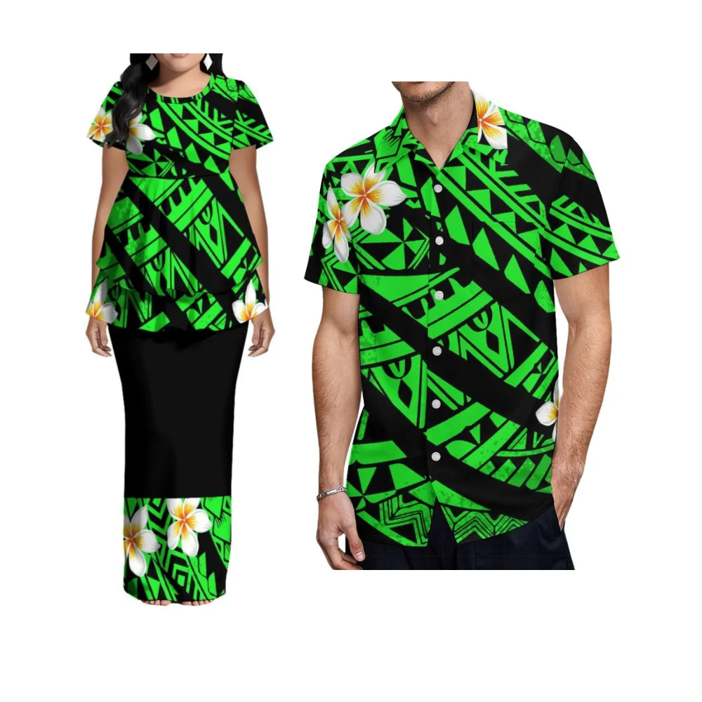 

Изысканный и комфортный полинезийский костюм для пары, изготовленный на заказ, с двойным слоем и подолом, женское платье-пулетаси.