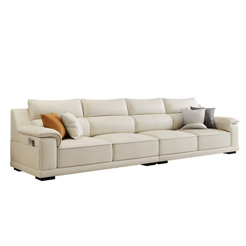

Nordic simple modern light luxury leather sofa, living room small apartment high backrest Internet celebrity leather sofa