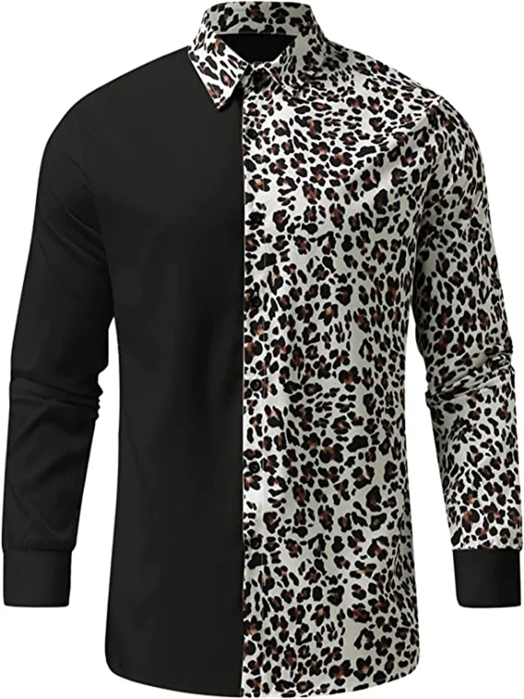 2023 Fashion Nieuwe Mannen Retro Luipaard Print Animal Print Button Lange Mouw Casual Shirt S-6XL Size Zwart Wit Luipaard print