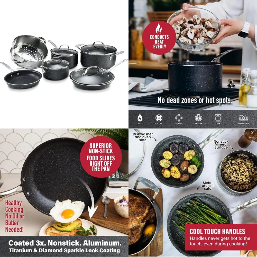 

LIVWELL DiamondClad Nonstick Stainless Steel Fry Pan Set - Kitchen Gift with Tempered Glass Lids, 8, 10 Inch Hybrid Cookware