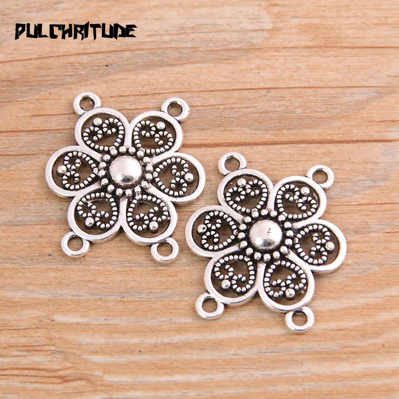 PULCHRITUDE 6pcs 27*30mm New Product Two Color Zinc Alloy Hollow Flower Porous Connectors Jewelry Making DIY Handmade Craft