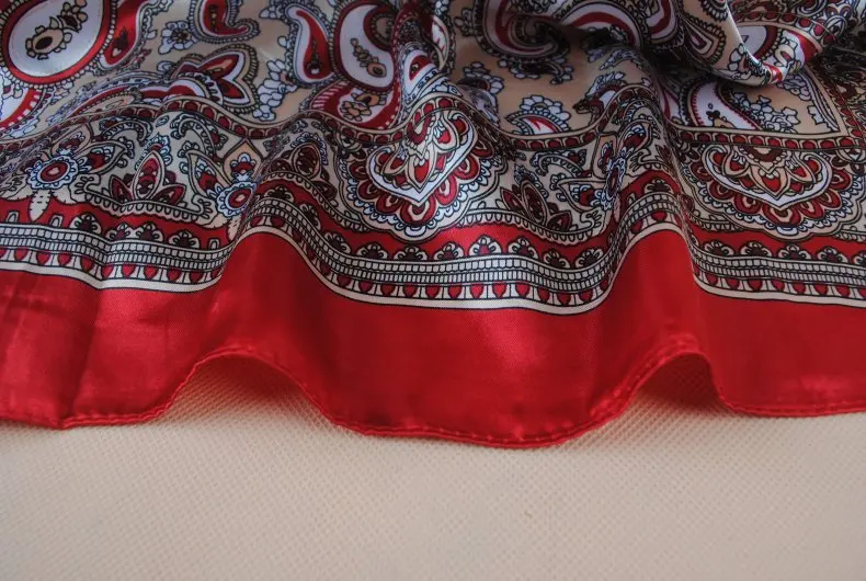 90X90cm Kopf Schal Frauen Luxus Marke Seide Quadrat Schal Foulard Satin Bandana Weiche Halstuch Hijab Haar Schals für Damen – Detail 4