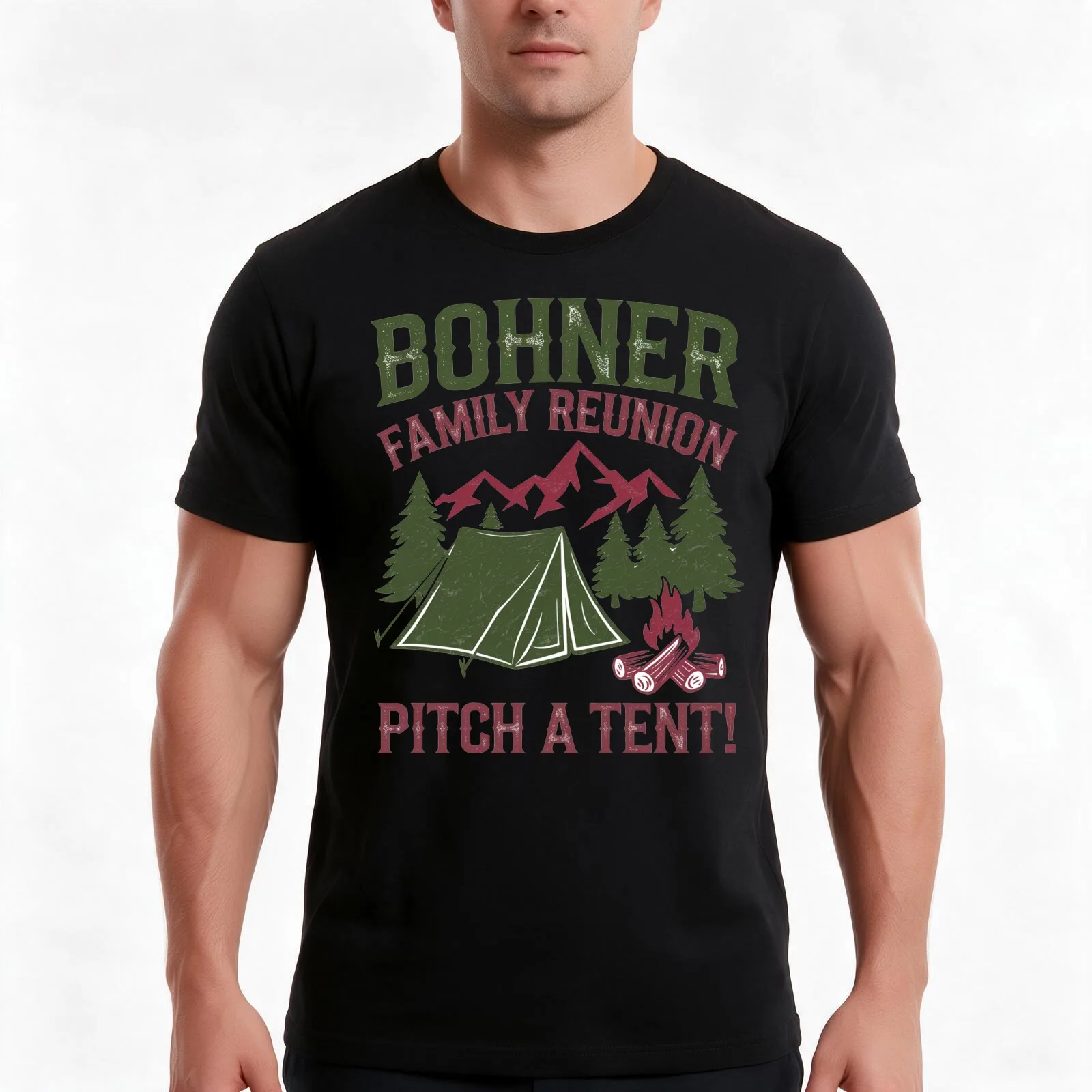 Bohner Family Reunion Pitch A Tent T-Shirt Summer Casual Cotton Tee Oversized Streetwear Tops Vintage Graphic Print