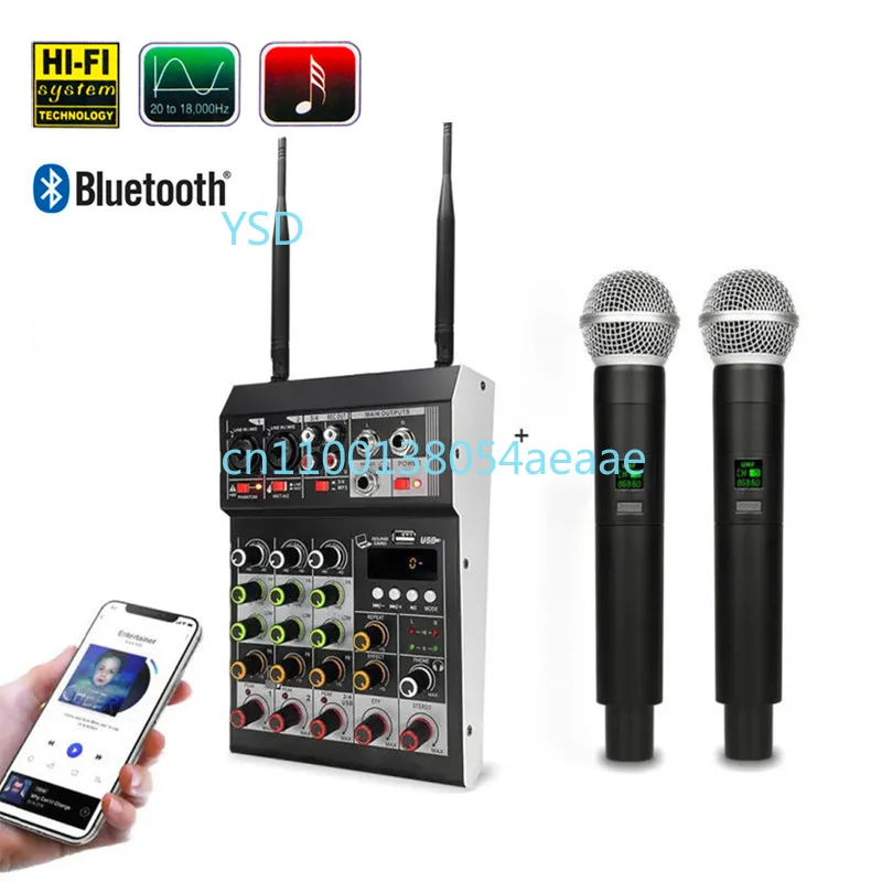 

4-way mixing console, home performance effects device, wireless microphone, computer live streaming karaoke,Bluetooth microphone