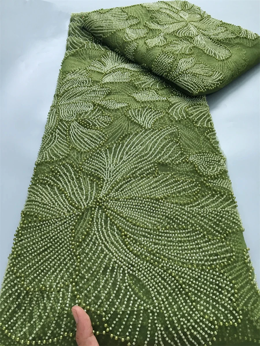 

Luxury African Sequins Beaded Lace Fabric High Quality Lace 5 Yards French Lace Fabric Nigerian Lace Fabrics Party Sewing Dress