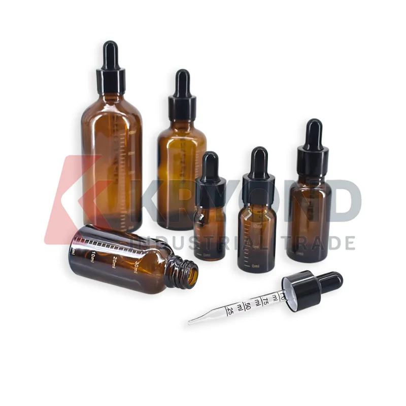 Amber Glass Dropper Bottle 5ml 10ml 20ml 30ml 50ml 100ml Graduated Liquid Reagent Pipette Application Series Pack Glassware Set